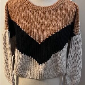 Lulu's Tri-Tone Knit Sweater - Tan, Black, and Cream